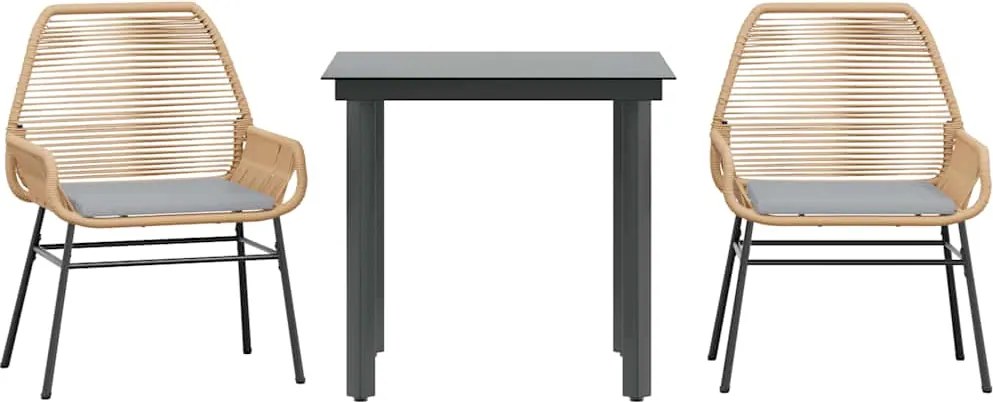 vidaXL 3 észes barna polyrattan üveg kerti étkezőgarnitúra párnával