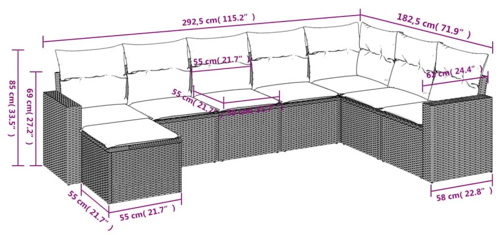 8 részes szürke polyrattan kerti ülőgarnitúra párnákkal