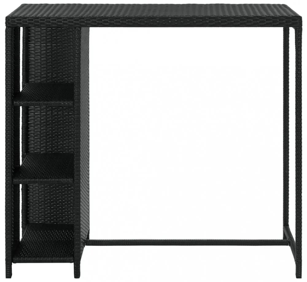 fekete polyrattan bárasztal tárolópolccal 120 x 60 x 110 cm