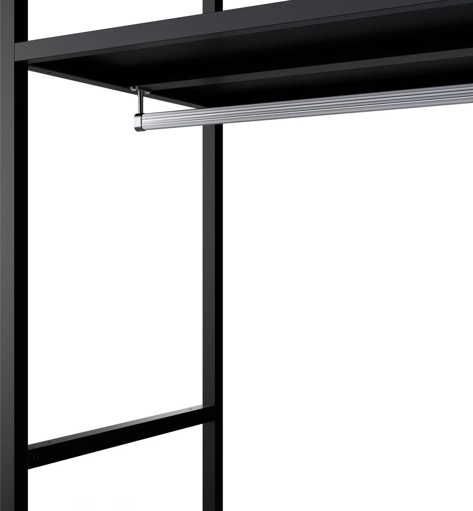 Irodai polc nyitott ruhaakasztó rúddal, recepcióra és váróterembe, fém, fekete, 800x2200x400 mm: ARIEL