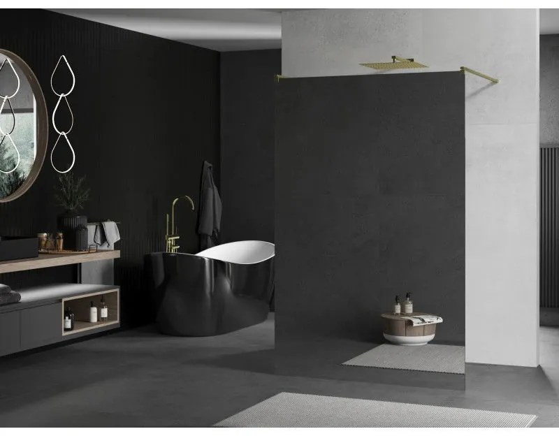 Mexen Kioto, Walk-In zuhanyparaván 110 x 200 cm, 8 mm tükörmintás üveg, arany matt profil, 800-110-002-55-50