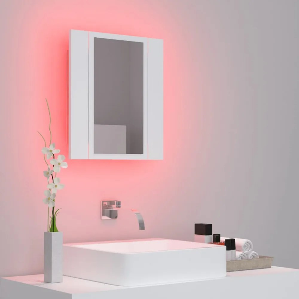 fehér akril LED-es fürdőszobaszekrény tükörrel 40 x 12 x 45 cm