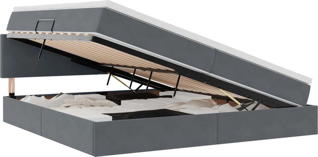 vidaXL Tárolós Ágy matracmal Sötétszürke 200 x 200 cm Bársony