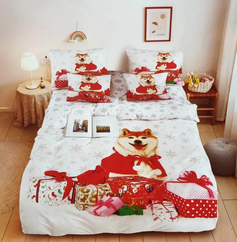 Karácsonyi Husky Kutyás 3 Részes Pamut Ágyneműhuzat 140 x 200 cm
