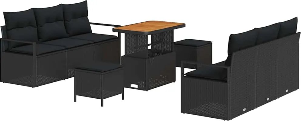 vidaXL Kerti Kanapé Szett párnával 9 pcs Fekete polirattan