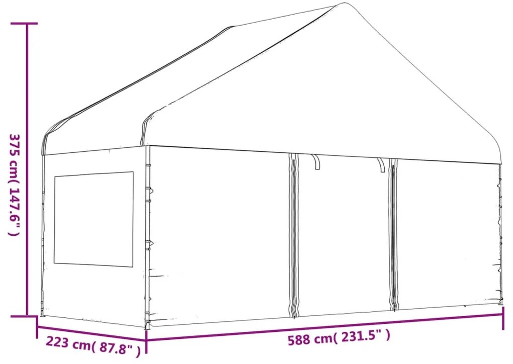 fehér polietilén pavilon tetővel 13,38 x 5,88 x 3,75 m