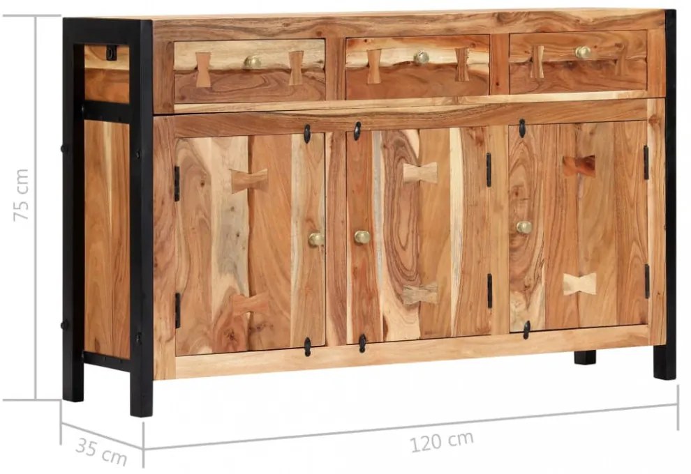 tömör akácfa tálalószekrény 120 x 35 x 75 cm