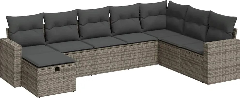 vidaXL 8 részes szürke polyrattan kerti ülőgarnitúra párnákkal
