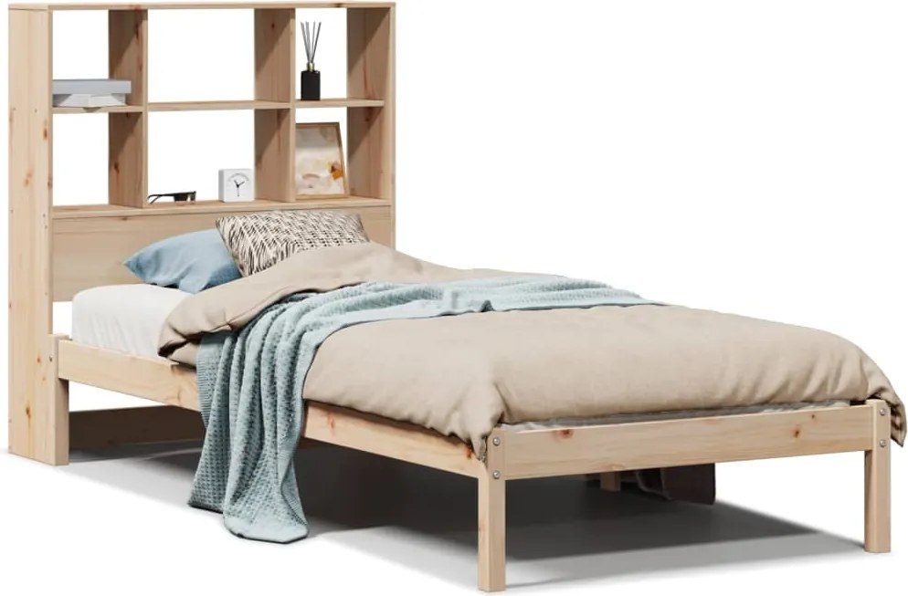 vidaXL tömör fenyőfa könyvespolcos ágy matrac nélkül 90 x 200 cm