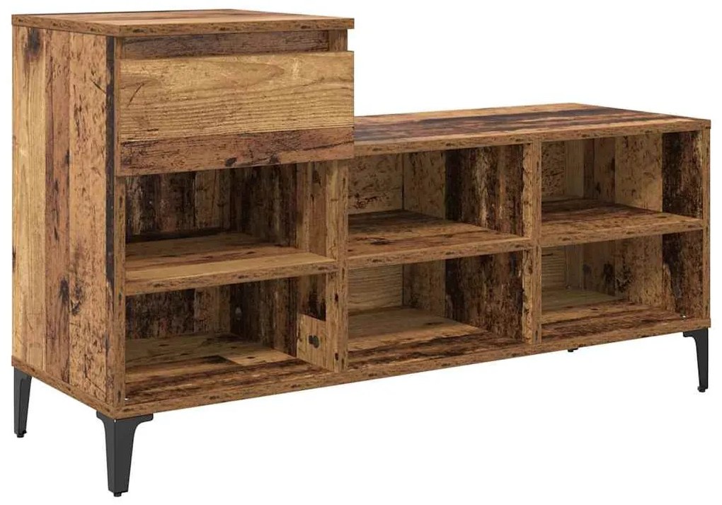 Cipőszekrény fiókkal polcokkal Régi fa 102 x 36 x 60 cm Faanyag