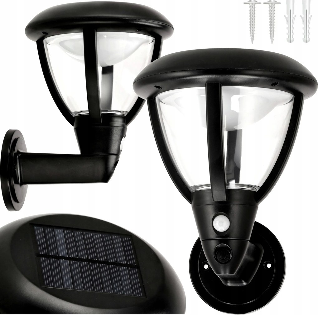 Napelemes lámpa alkonyati mozgásérzékelővel Kültéri kerti homlokzati lámpa