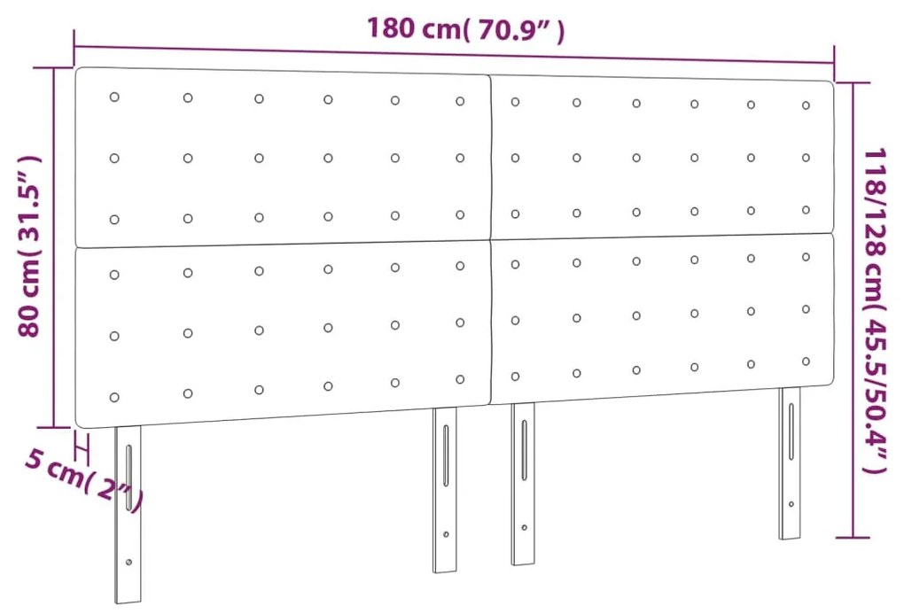 rózsaszín bársony LED-es fejtámla 180x5x118/128 cm