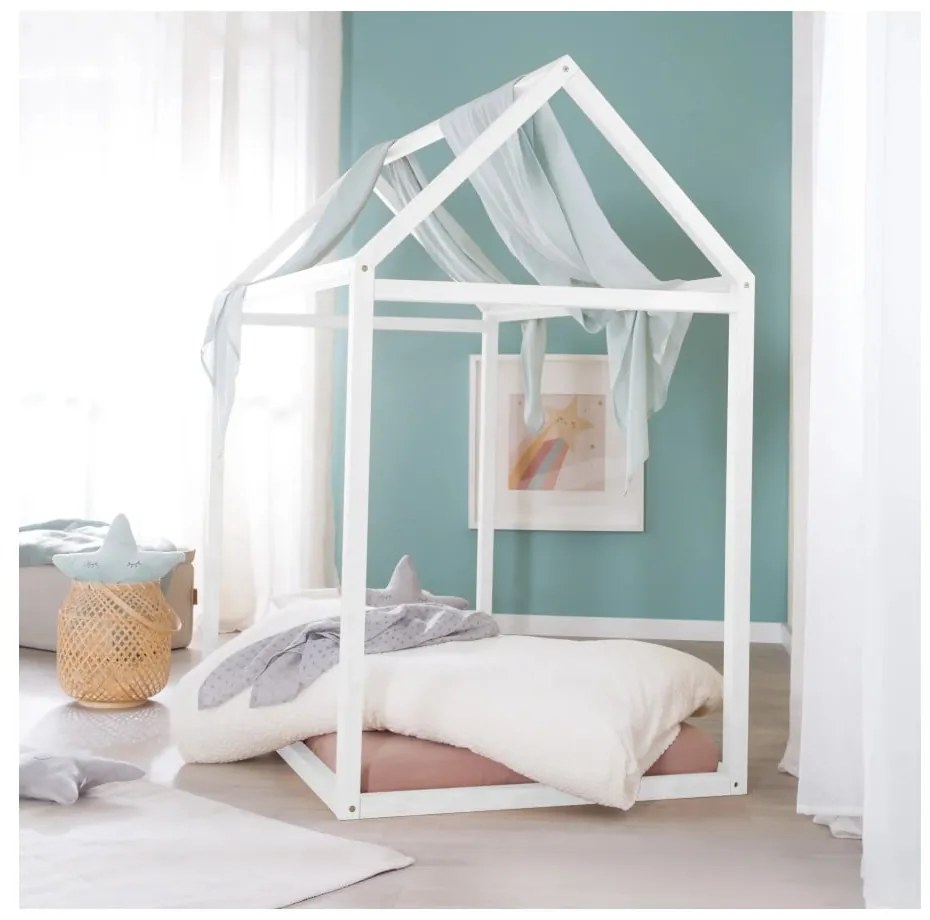 Fehér házikó alakú gyerekágy 70x140 cm Montessori – Roba