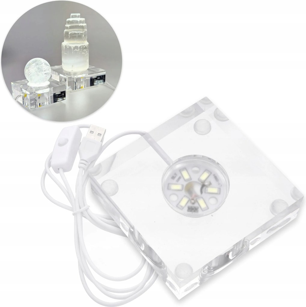 LED-es világító állvány Átlátszó Kristályok Ásványok Négyzet 8x8cm