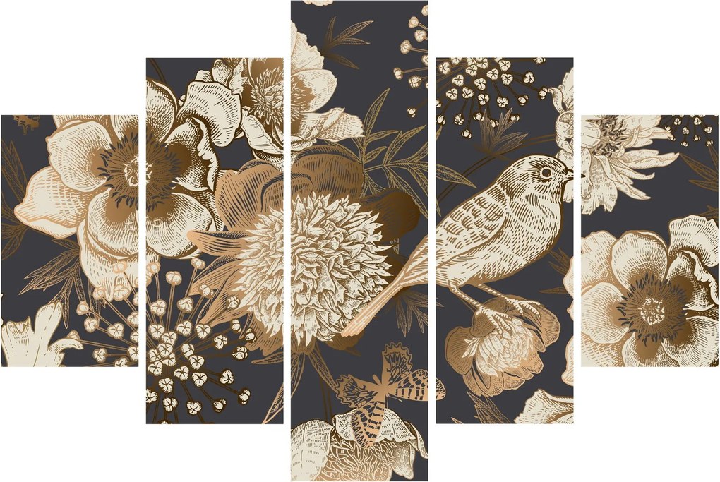 Sötét alapon arany virágok képe (150x105 cm)