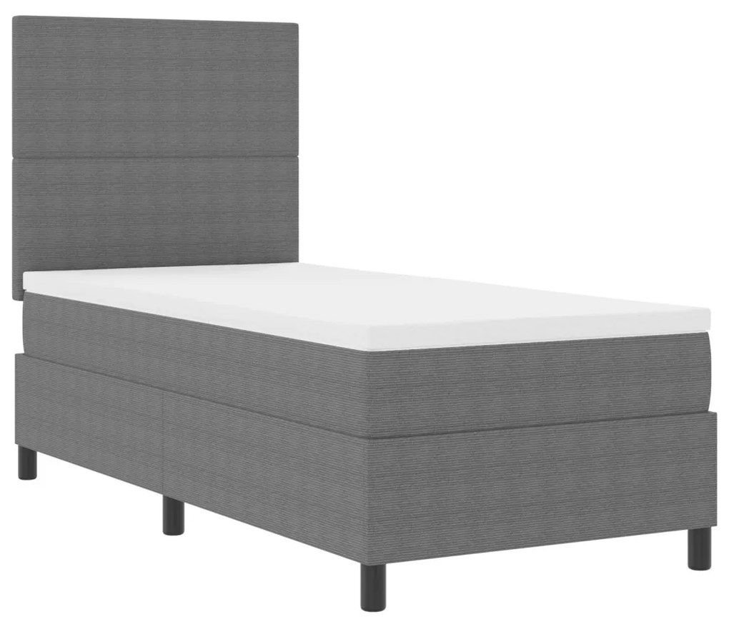 Box Spring Ágy Matraccal Világosszürke Egyszemélyes Kordbársony Anyaggal