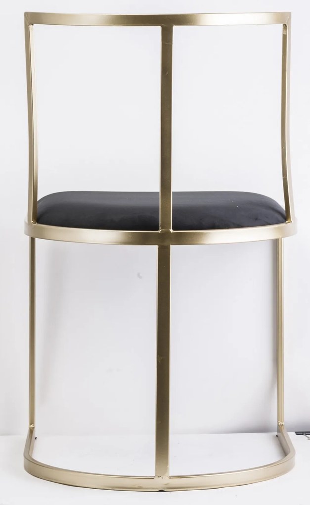 Design bronzos fém támlás szék fekete bársonyszövet huzattal 80x48x50cm