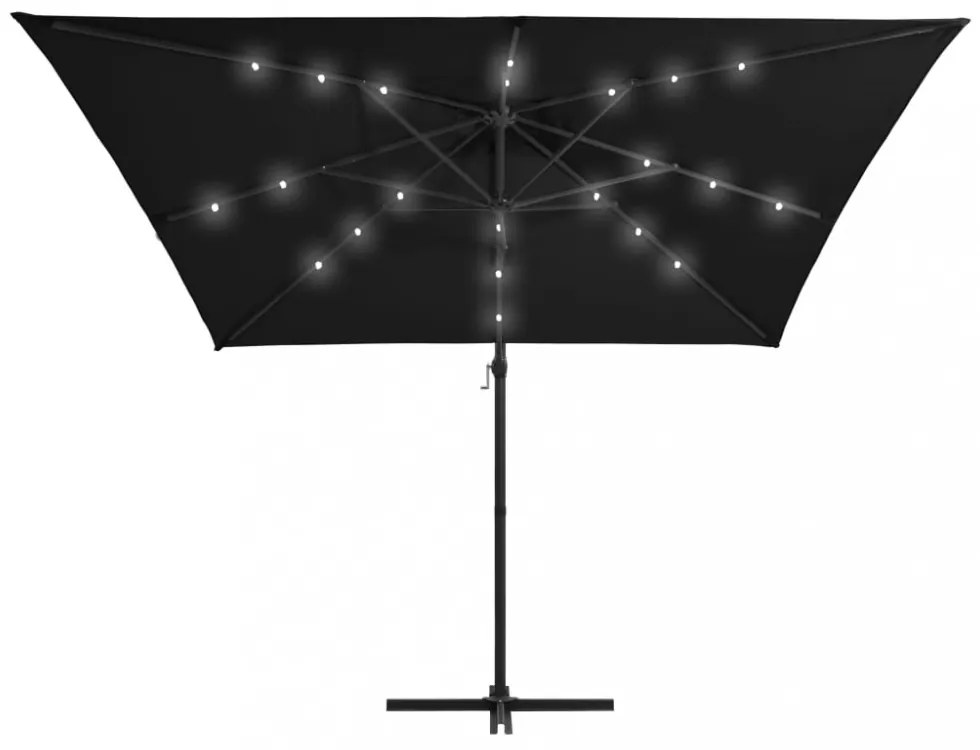 fekete konzolos napernyő LED-del és acélrúddal 250x250 cm