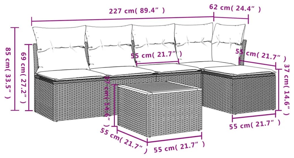 6 részes bézs polyrattan kerti ülőgarnitúra párnával