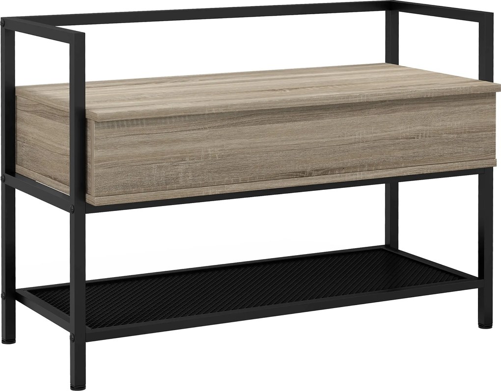 HOMCOM Cipőpad a Felnyitható Cipőszekrénnyel, Rejtett Tárolóval és Alsó Rácsos Polccal 4 Pár Cipőhöz, Előszobába, Nappaliba 84x39.5x61 cm Tölgy | Aoso