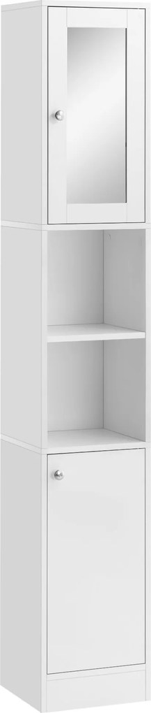 Kleankin Magas Fürdőszobai Szekrény Tükörrel - 30x28x180 cm Fehér | Aosom