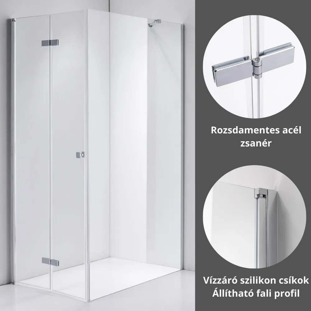 Stuxi Verona 90x110 aszimmetrikus csuklóajtós zuhanykabin 6 mm vízlepergető biztonsági üveggel, króm