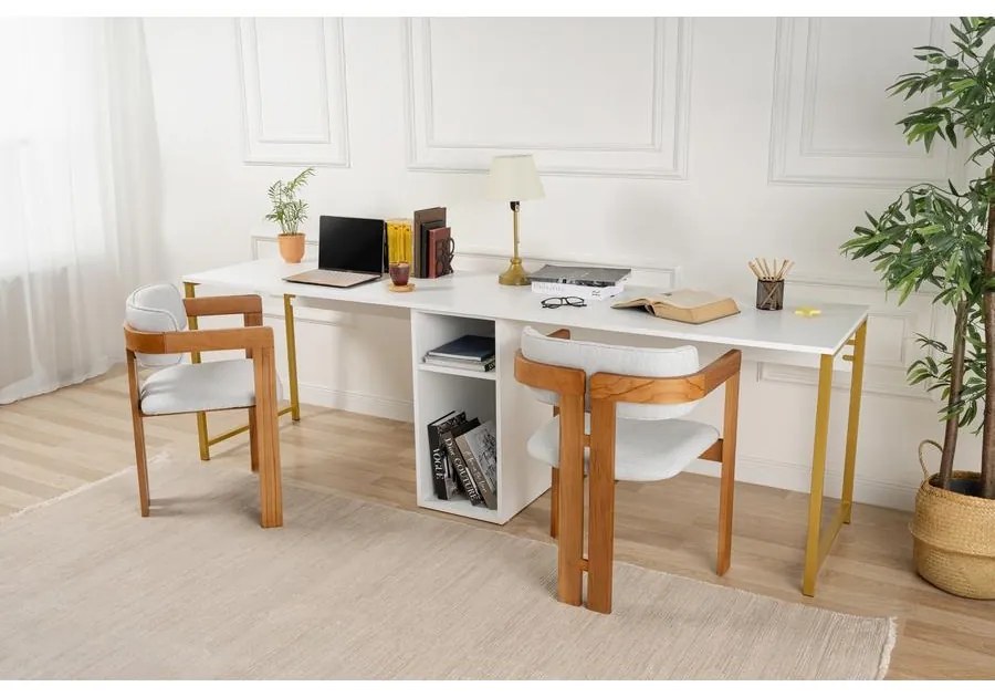 Íróasztal Twin Study Desk - Fehér, Arany