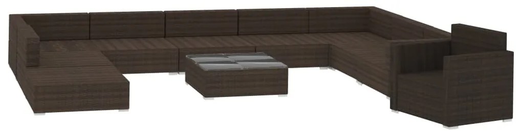 11 részes barna polyrattan kerti bútorszett párnákkal
