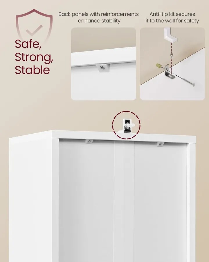 Könyvespolc, 6-szintes Magas Könyvespolc ajtóval,  24 x 31,8 x 175 cm, Felhőfehér