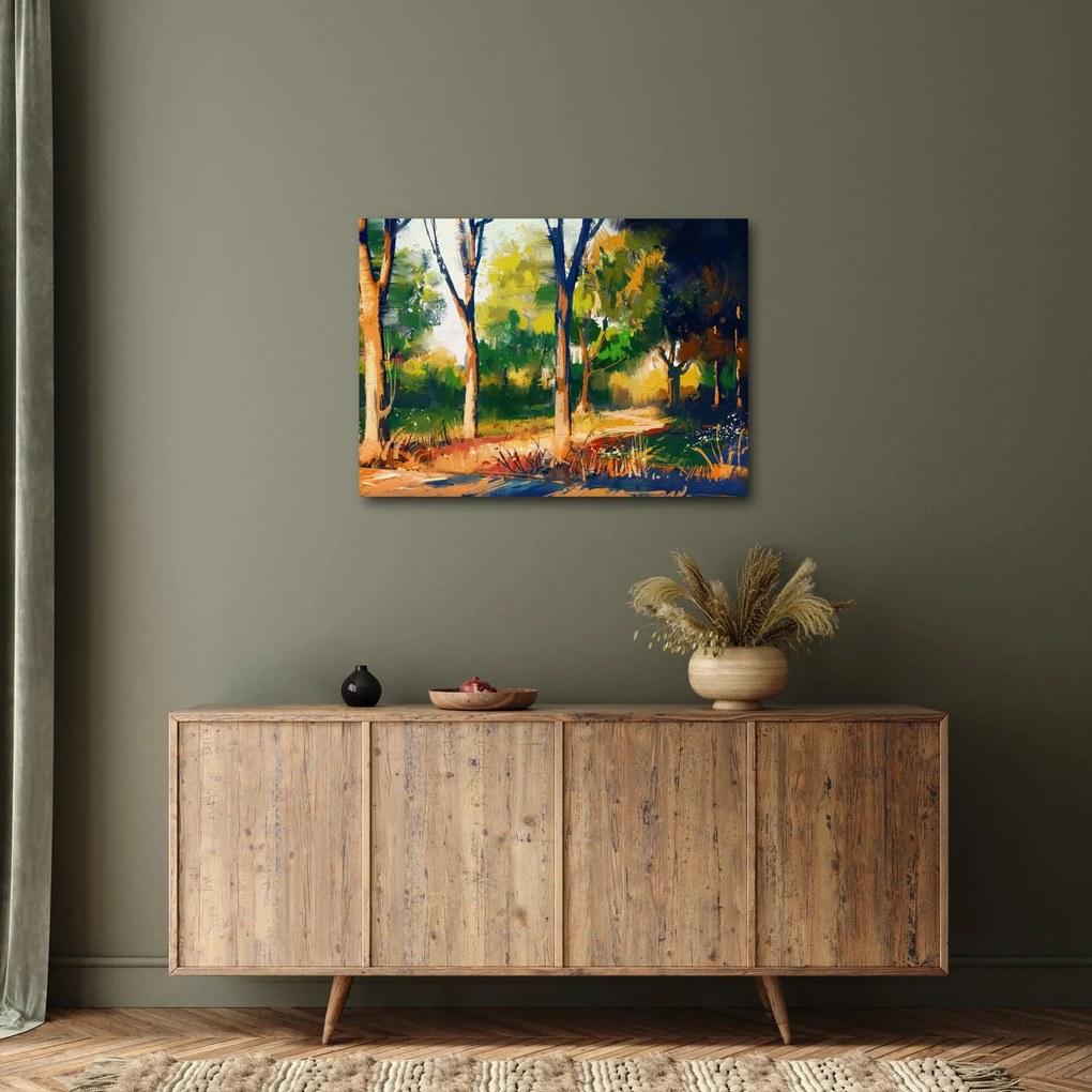 Erdő képe a nyári napsütésben, festmény (70x50 cm)