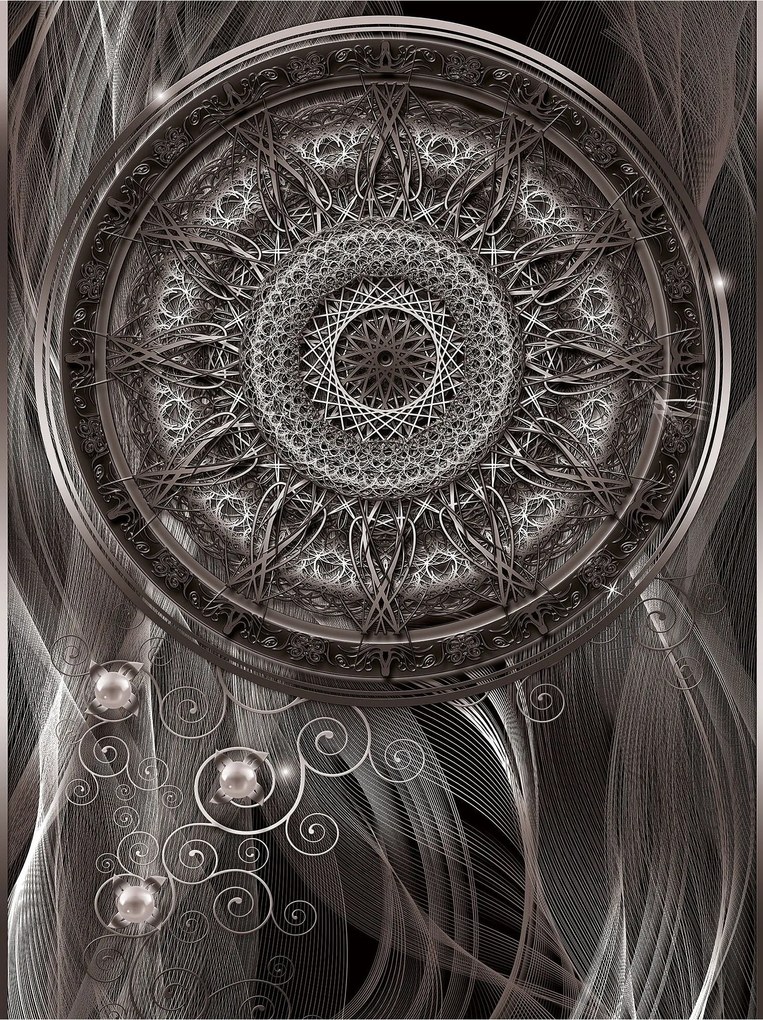 Fotótapéta Ezüst Mandala Absztrakt Szürke Ezüst Minta 206x275 +ragasztó