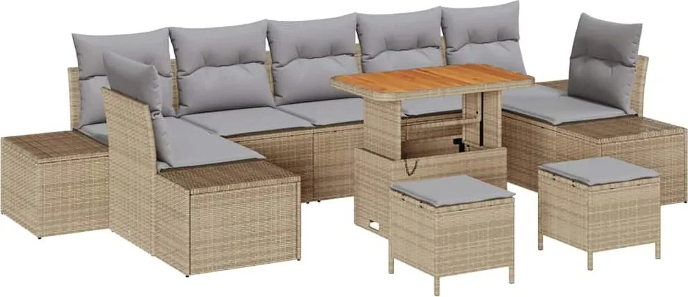 vidaXL Kerti Kanapé Szett párnával 10 pcs Bézs polirattan