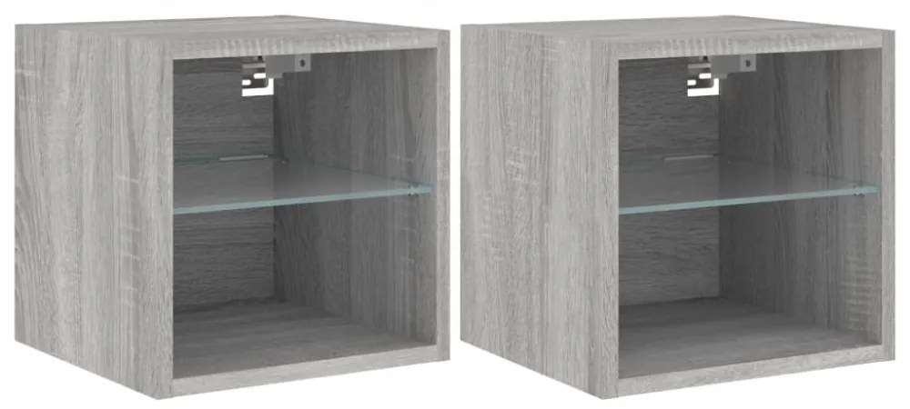 2 db szürke sonoma fali TV-szekrény LED-ekkel 30x28,5x30 cm
