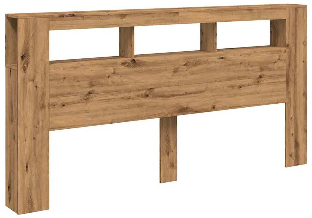kézműves tölgyszínű szerelt fa LED-es fejtámla 200x18,5x103,5cm