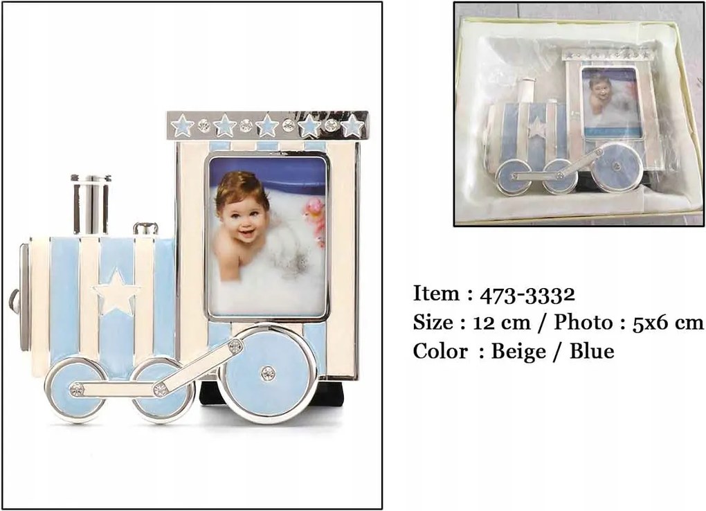 Képkeret kék fém ezüst vonat mozdony