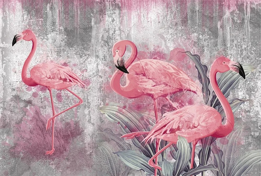 Modern nappali tapéta flamingók beton 368x248