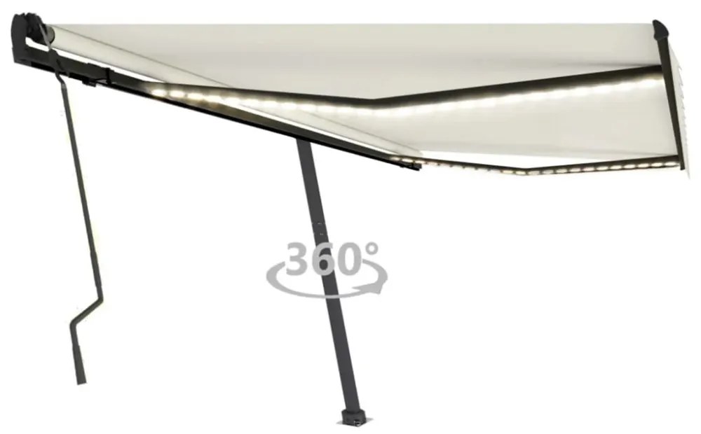 krémszínű kézzel kihúzható LED-es napellenző 400 x 300 cm