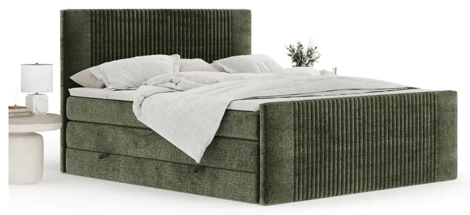 Sötétzöld ágyneműtartós boxspring ágy 200x200 cm Bergamo – Maison de Rêve