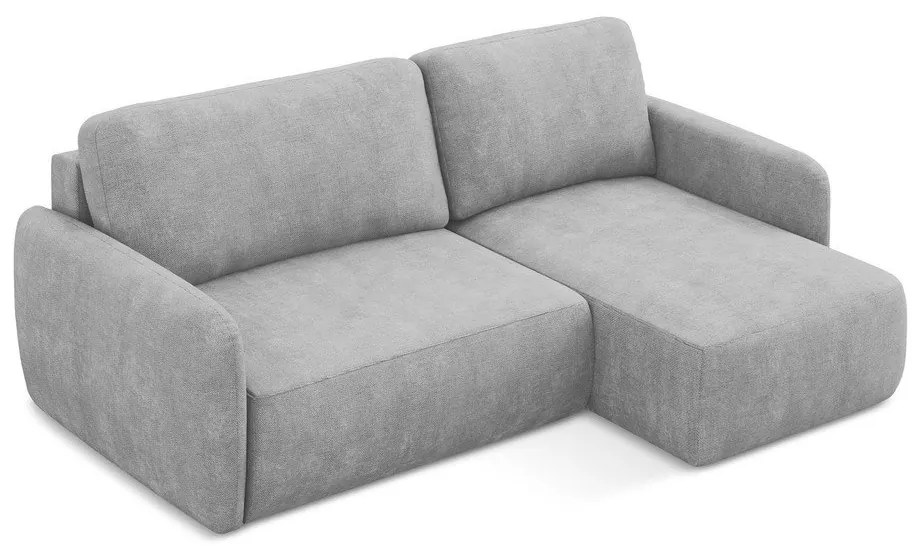 Világosszürke zsenília kinyitható-tárolóhelyes sarokkanapé (jobb oldali-heverő résszel) Lilo – Makamii