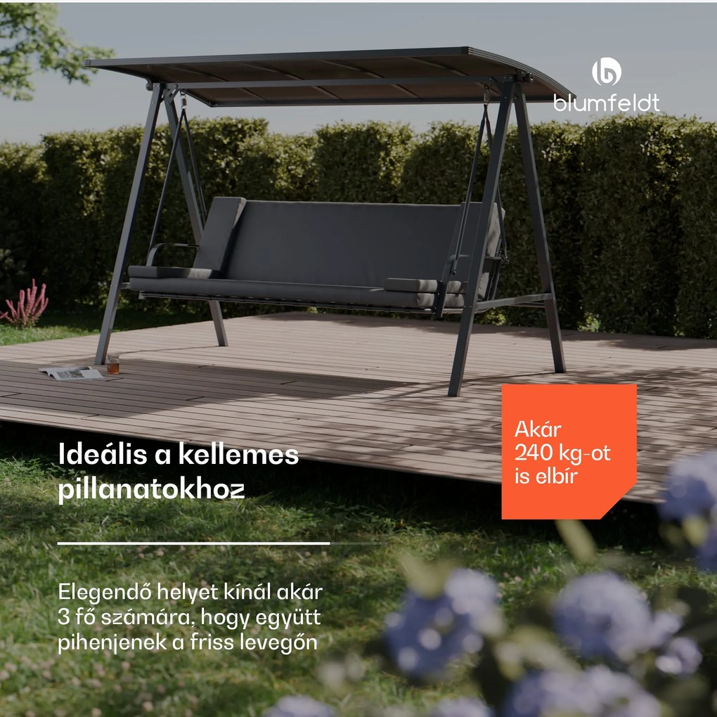 Blumfeldt LuxeLounge, hollywoodi hinta, 3 üléses, egyénileg állítható, porszórt acél, időjárásálló