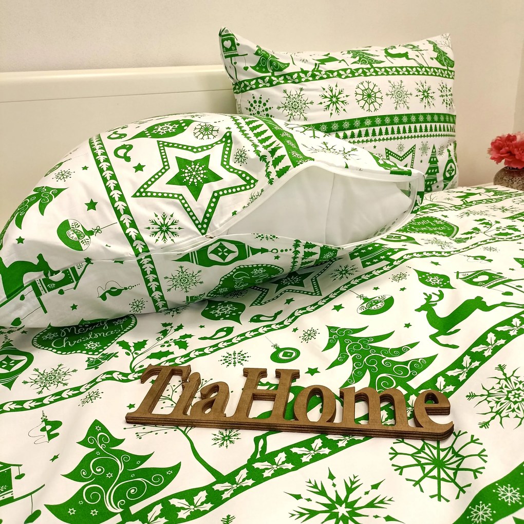 Pamut lepedők Karácsonyi zöld Christmas lepedők TiaHome - 1x Párna 90x70cm, 1x Paplan 140x200cm