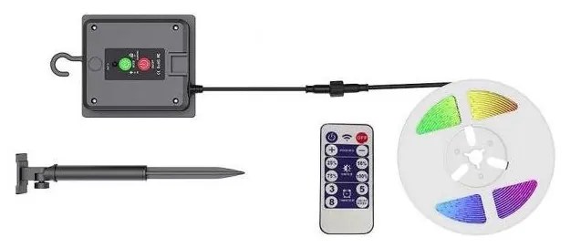 LED RGB Dimmelhető napelemes szalag LED/1,2W/3,7V IP67 5m