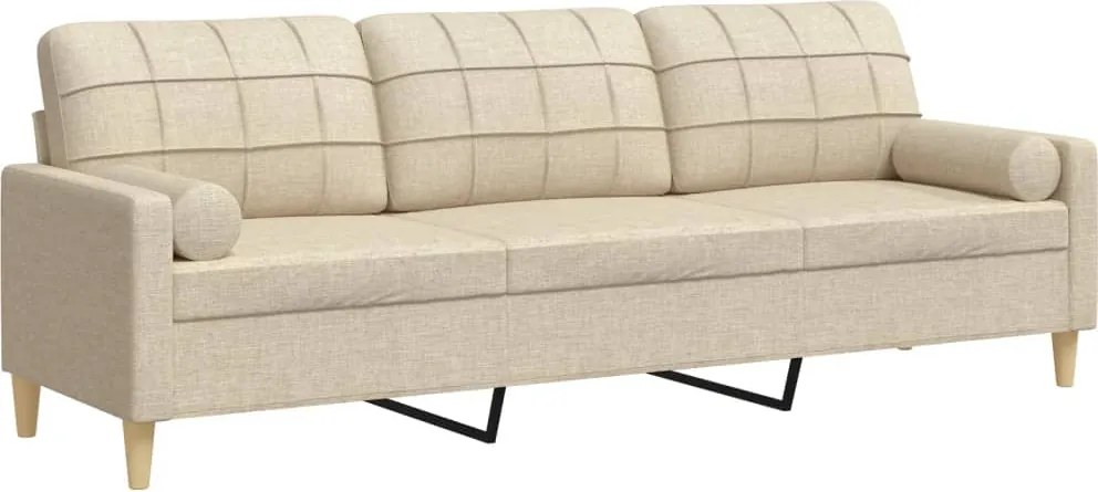 vidaXL 3 személyes krémszínű szövet kanapé díszpárnákkal 210 cm