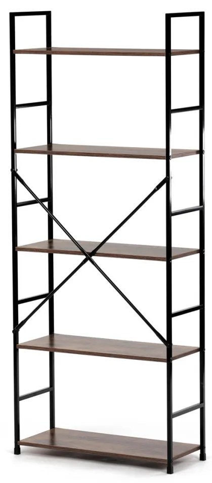 Bibliotecă, 5 rafturi, decor vintage din lemn, MDF, lac negru