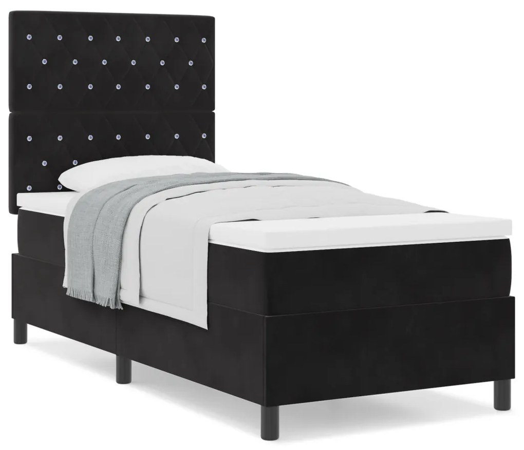 Boxspring Ágy Matracokkal Fekete 100x200 cm Bársonyos