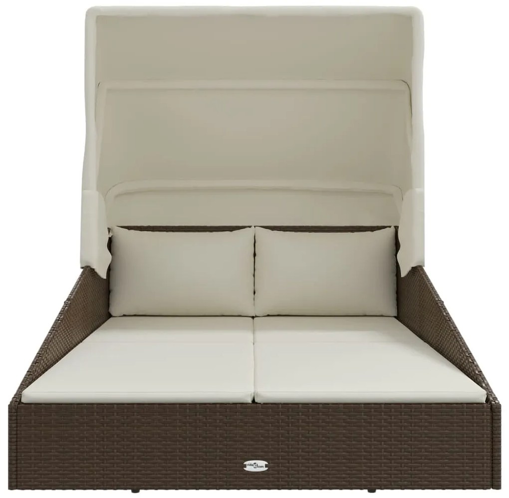Barna polyrattan napozóágy összecsukható tetővel 200x114x128 cm