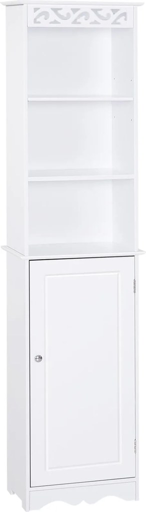 HOMCOM Fürdőszobai Torony Szekrény 3 Állítható Polccal és 1 Nagy Alsó Szekrény MDF Fehér 40x23x160cm | Aosom