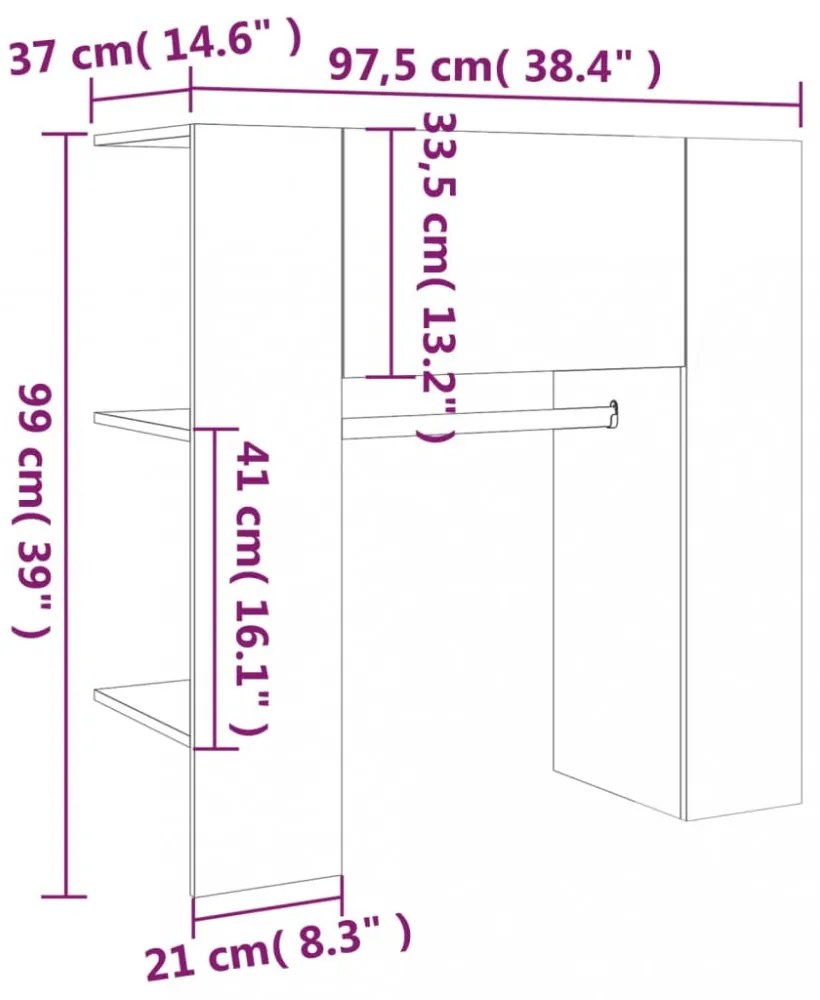 füstös tölgy színű szerelt fa előszobaszekrény 97,5x37x99 cm