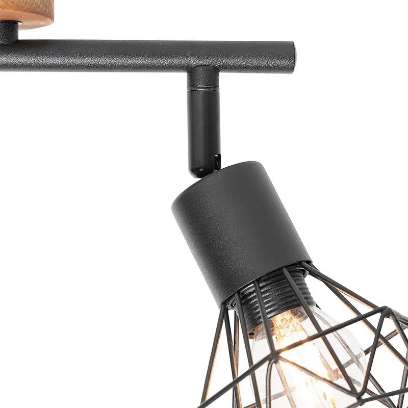 Spotlámpa fekete fával forgatható és dönthető 2-lámpás - Mosh