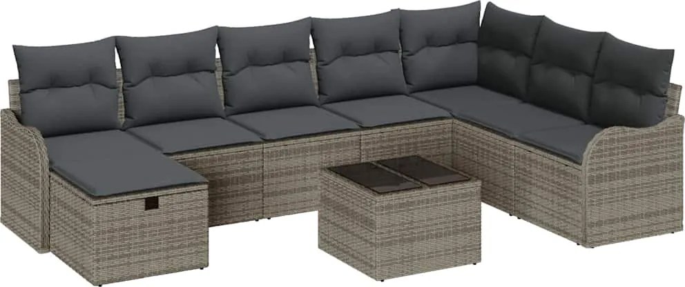 vidaXL Kerti Kanapé Szett párnával tárolóval 9 pcs Szürke Poli rattan